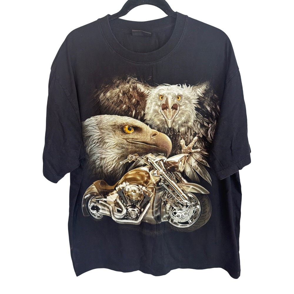 Tays‎ Rock Mens Eagle Motorcycle Graphic T-Shirt Black XXL Double Sided Biker